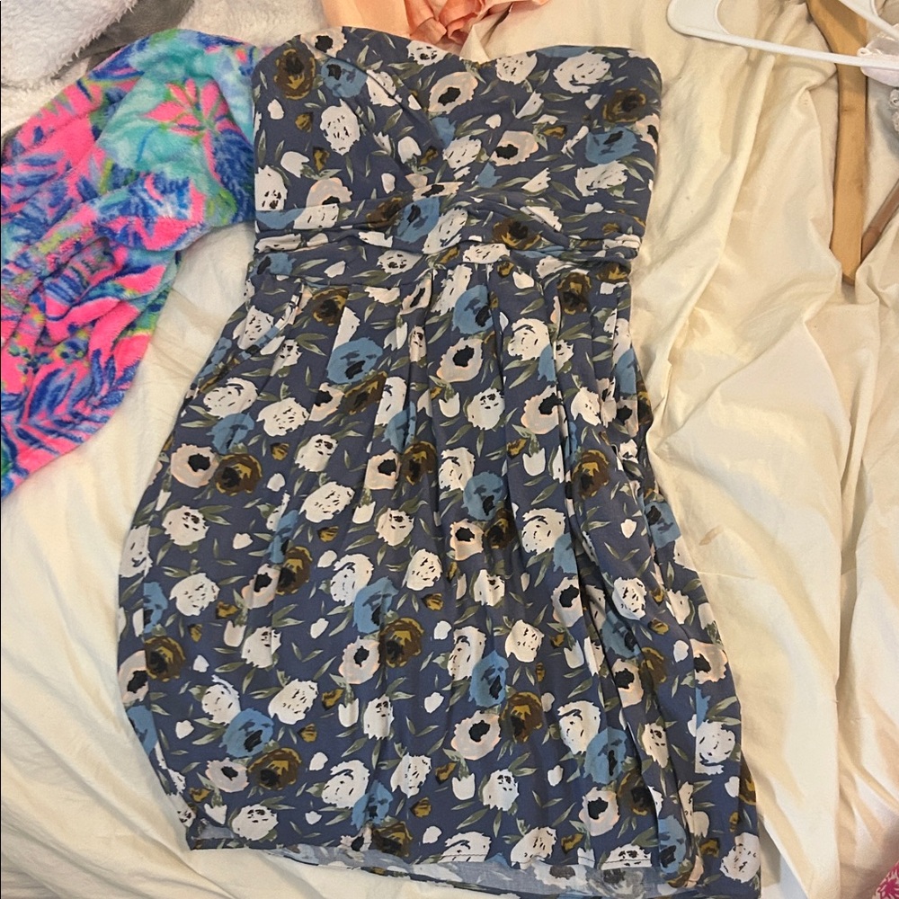 5th Culture Strapless Floral Dress - Blue and White